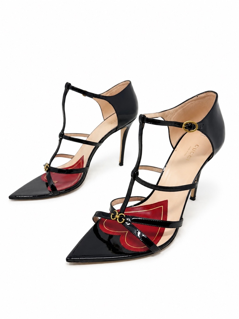 Gucci Jerry Patent Leather Caged Sandal Heels Womens Size EU 41